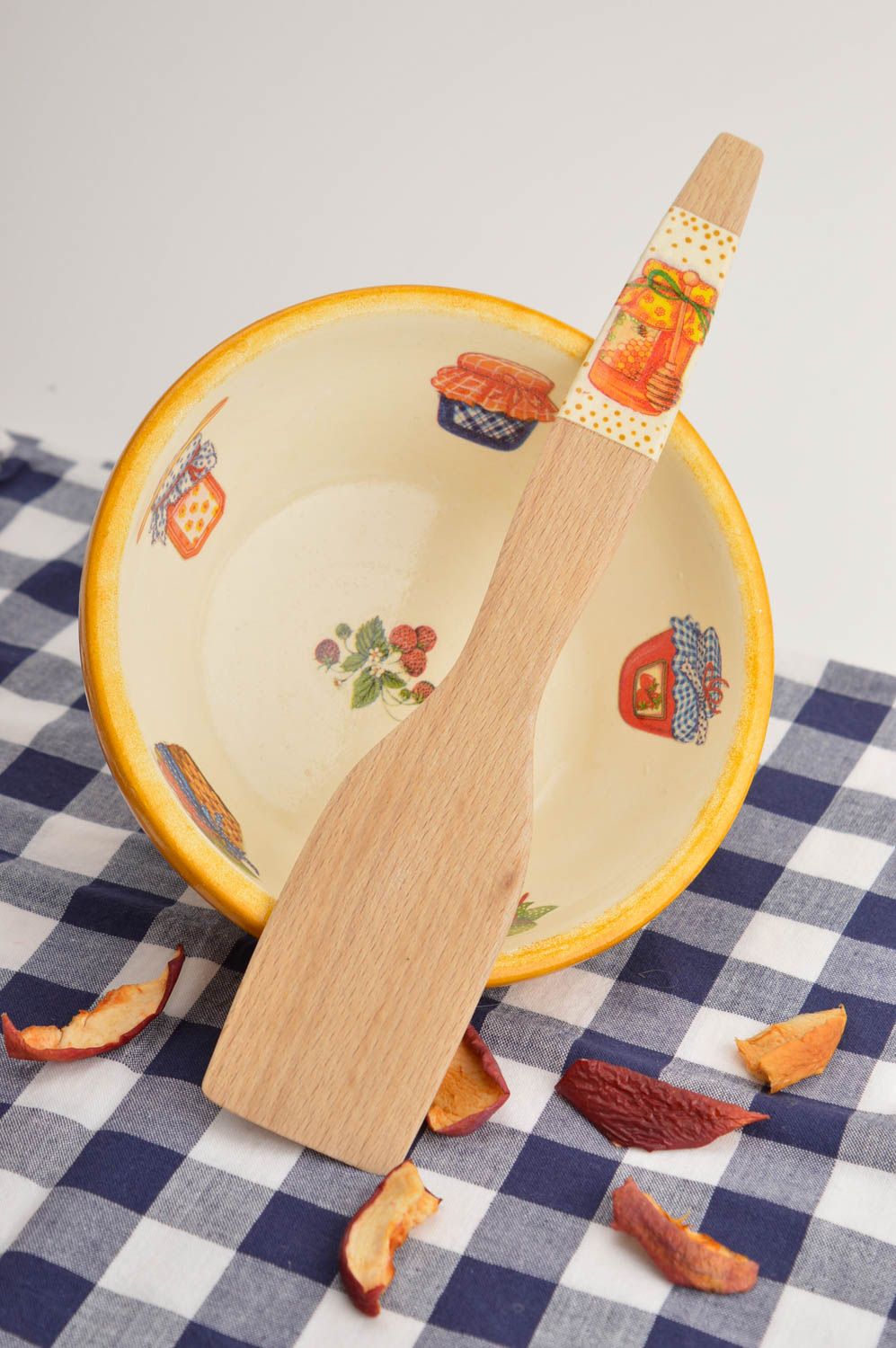 Plato artesanal y espátula de madera de decoupage utensilios de cocina  foto 1