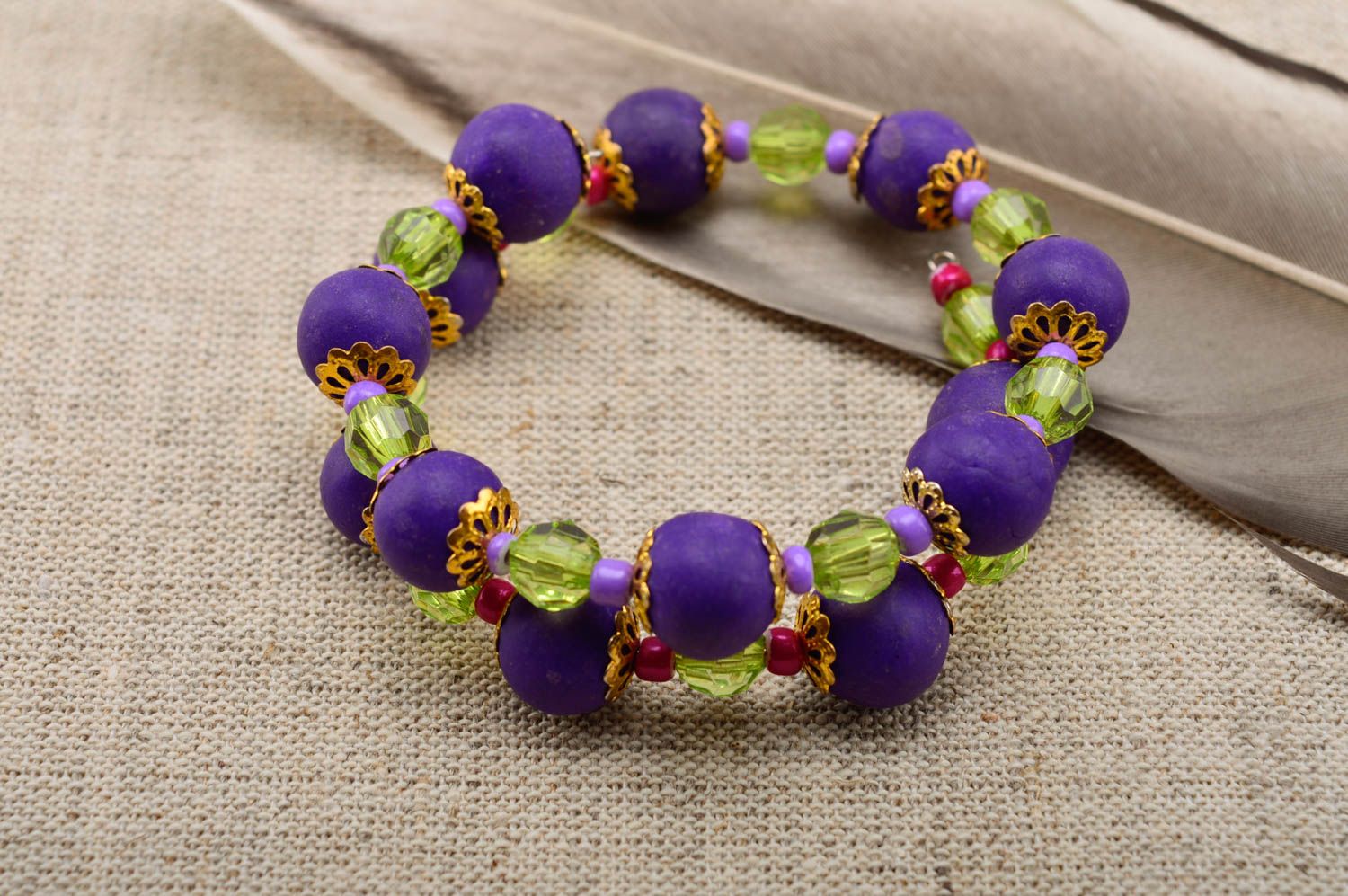 Handmade plastic bracelet unusual violet wrist jewelry female bracelet photo 1
