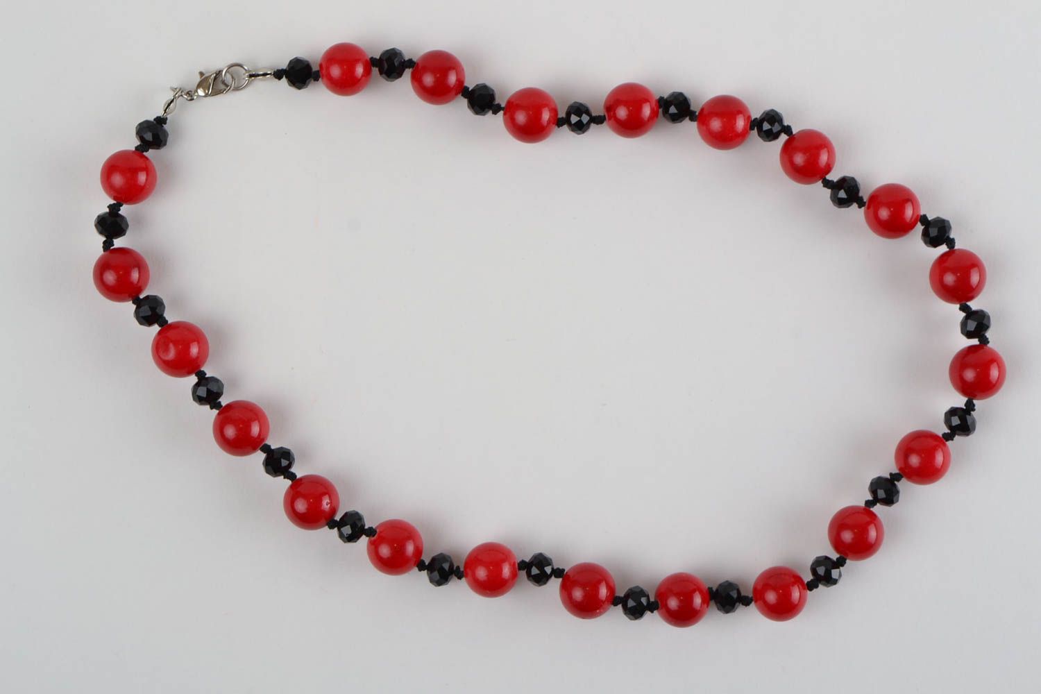 Handmade beautiful red and black necklace made of Czech beads for girls photo 5
