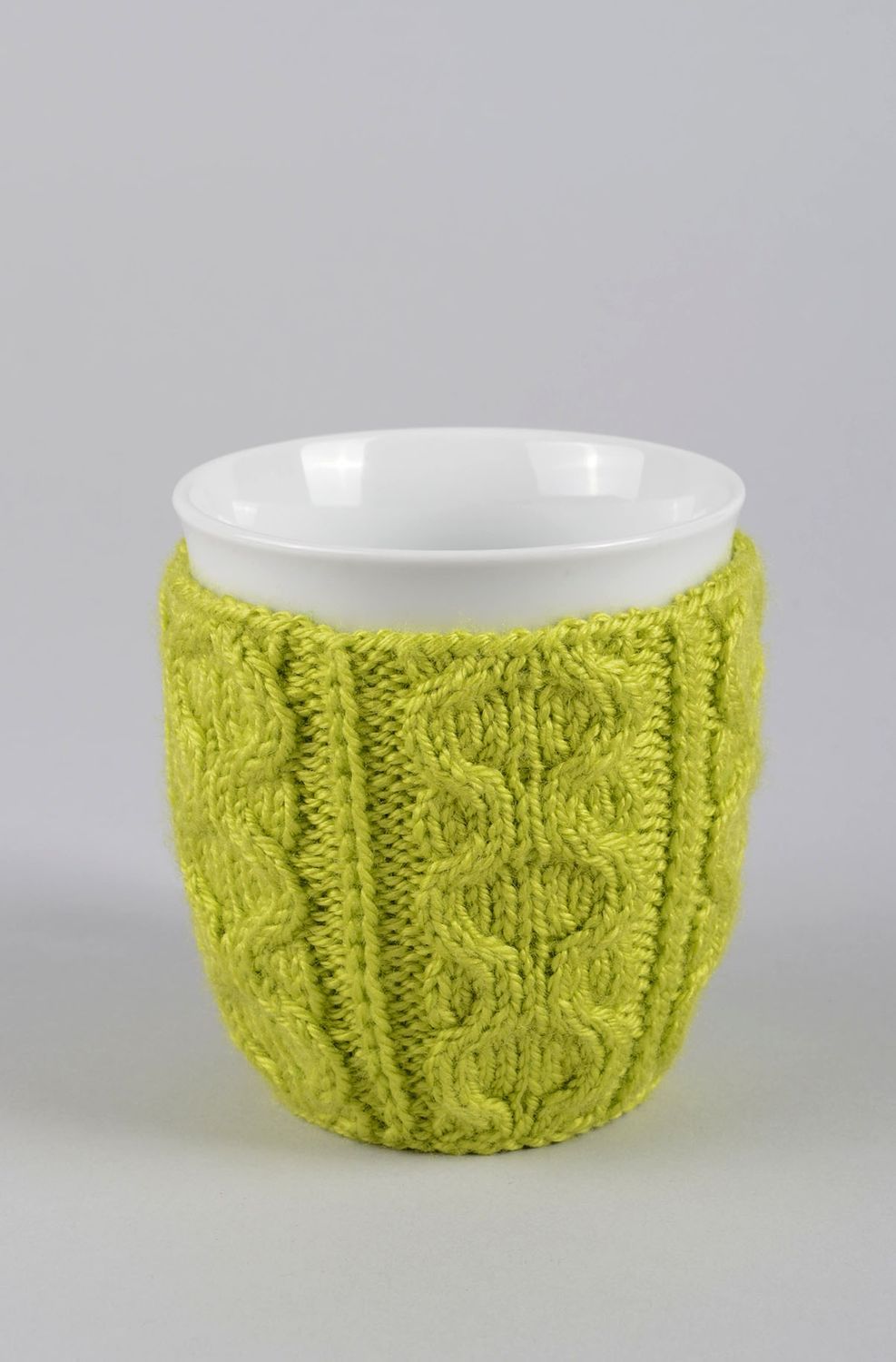 White coffee ceramic cup with knitted lime cover 0,67 lb photo 4