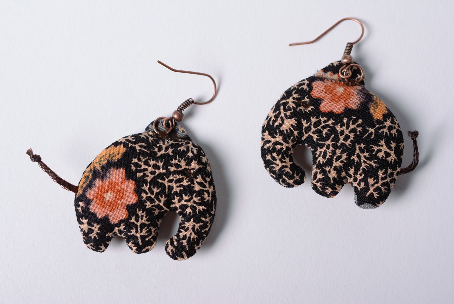 Handmade designer fabric earrings Elephants photo 5
