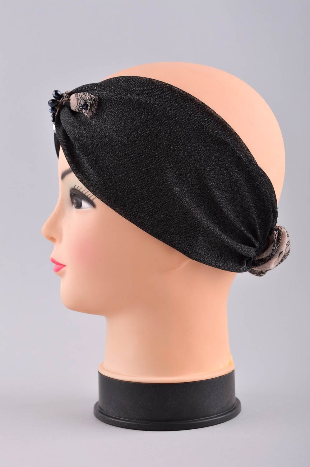 Turbante para la cabeza hecho a mano accesorio oriental negro regalo original  foto 3
