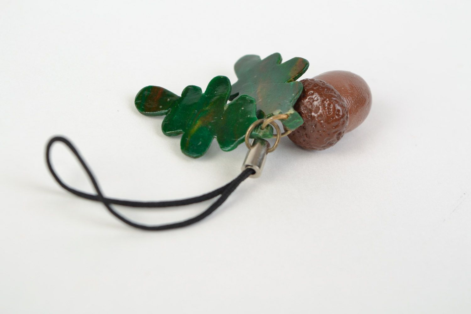 Unusual beautiful handmade polymer clay keychain in the shape of acorn photo 4