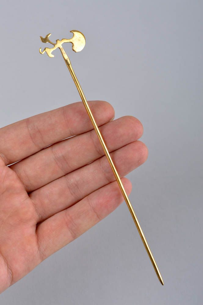 Handmade designer present unusual metal hair accessory brass hair stick photo 5