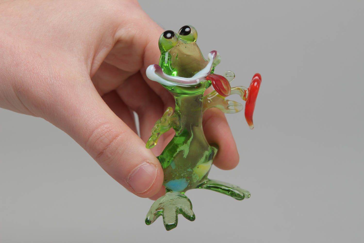 Kleine Künstler Figur aus Glas Lampwork Frosch foto 4