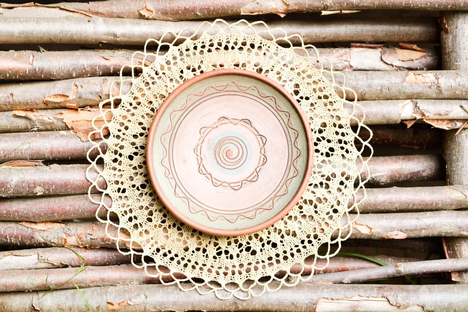 Handmade Keramik Wandteller Wohn Accessoire Küchen Deko aus Ton bemalt  foto 1