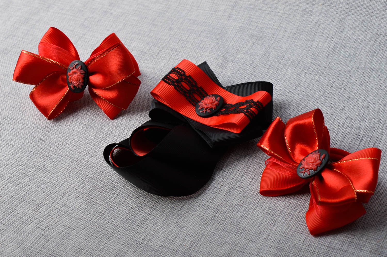 Kinder Krawatte handgefertigt Haargummi Set Accessoires für Kinder rot schwarz foto 1