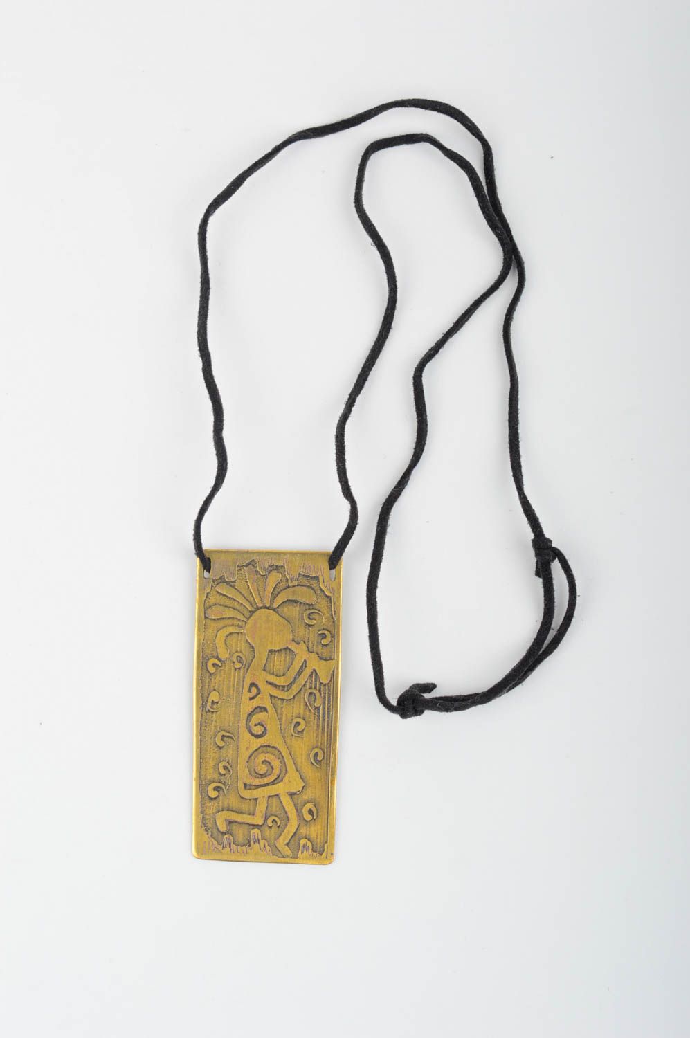 Pendentif laiton Bijou fait main métal design cordon Accessoire femme original photo 2