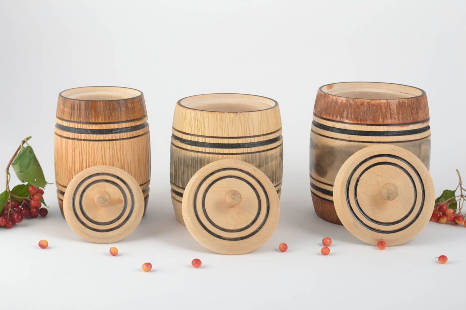 Handmade wooden pot honey pot design kitchen supplies 3 pieces 500 ml 700 ml 1 l photo 1