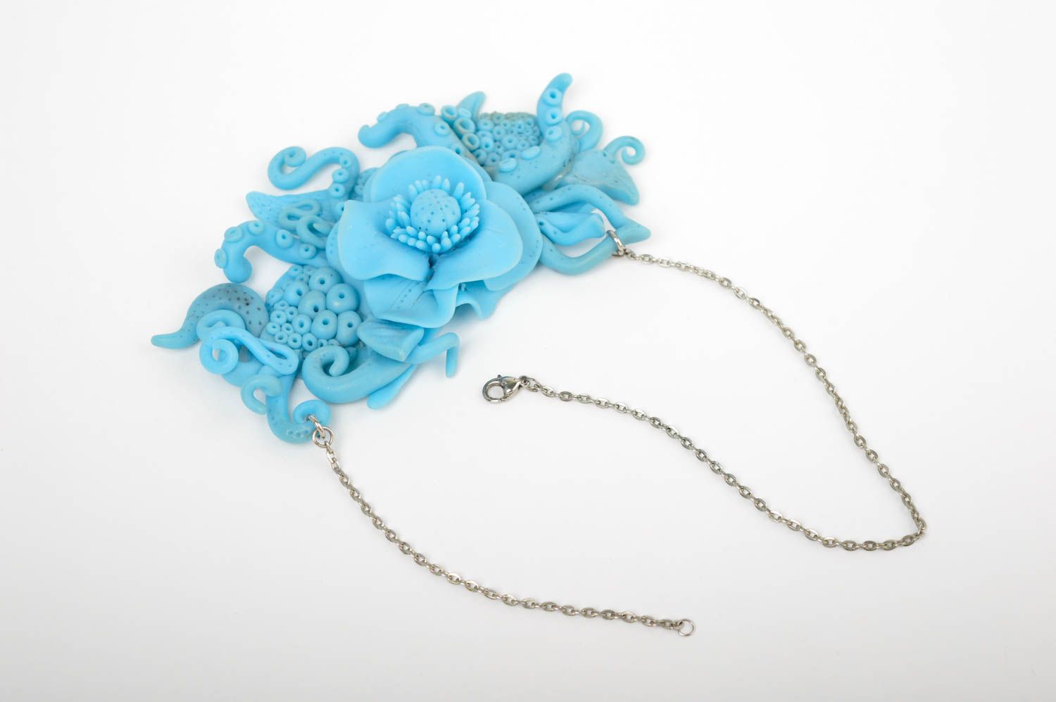 Modisches Schmuck Collier handmade Polymer Schmuck in Blau Geschenk für Frauen foto 4