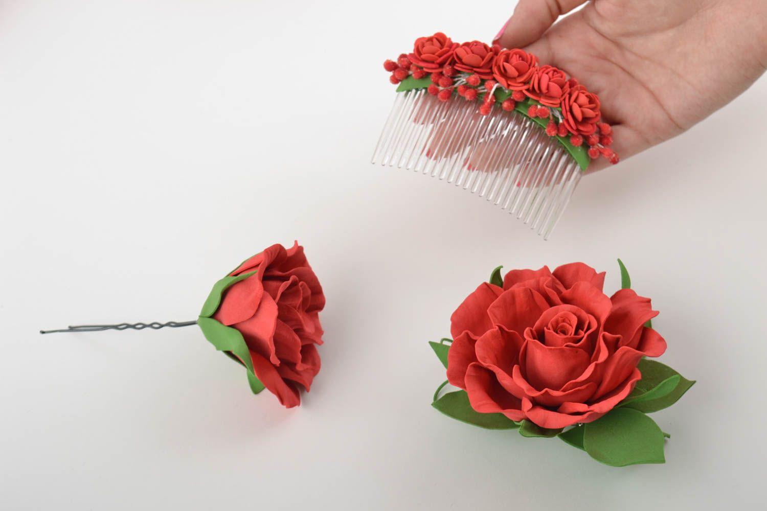 Handmade accessories made of foamiran set of 3 items hair clip comb barrette  photo 10