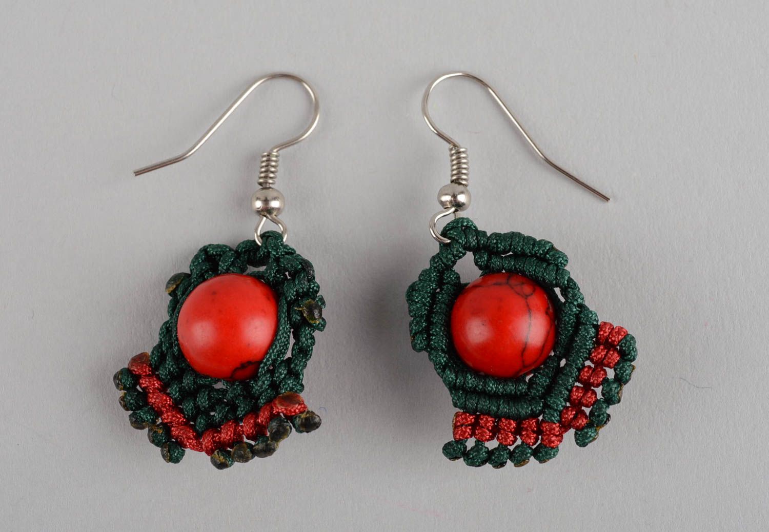 Handmade necklace stone earrings unusual accessory knitted earrings gift ideas photo 4