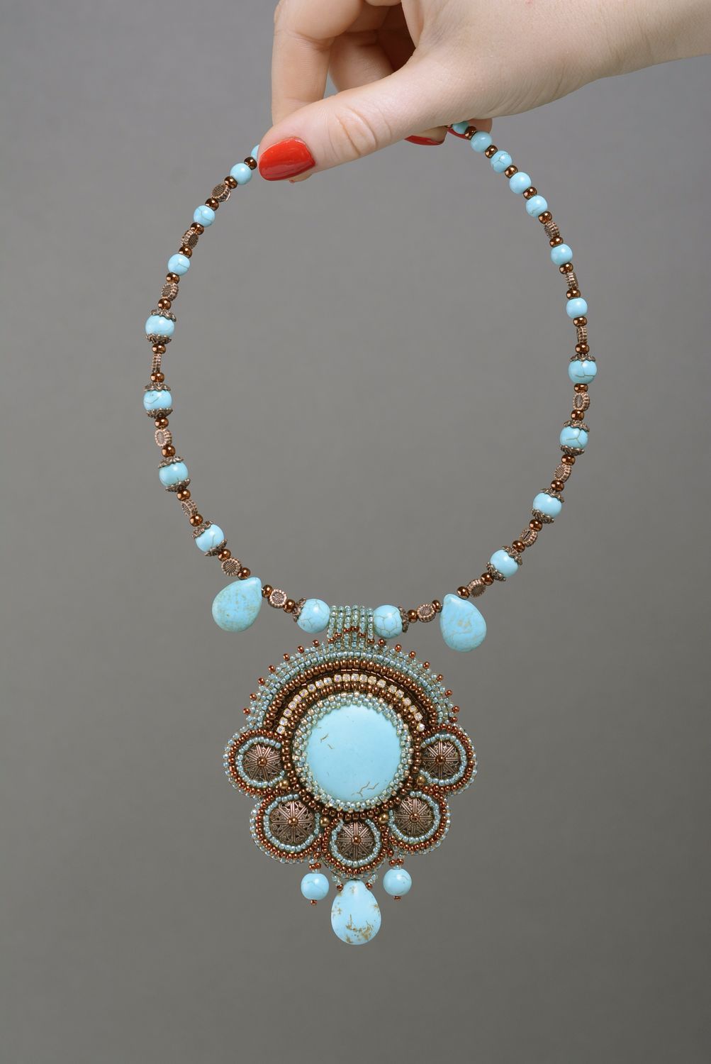 Ensemble de bijoux en perles de rocaille et turquénite bleus faits main 2 pièces photo 4