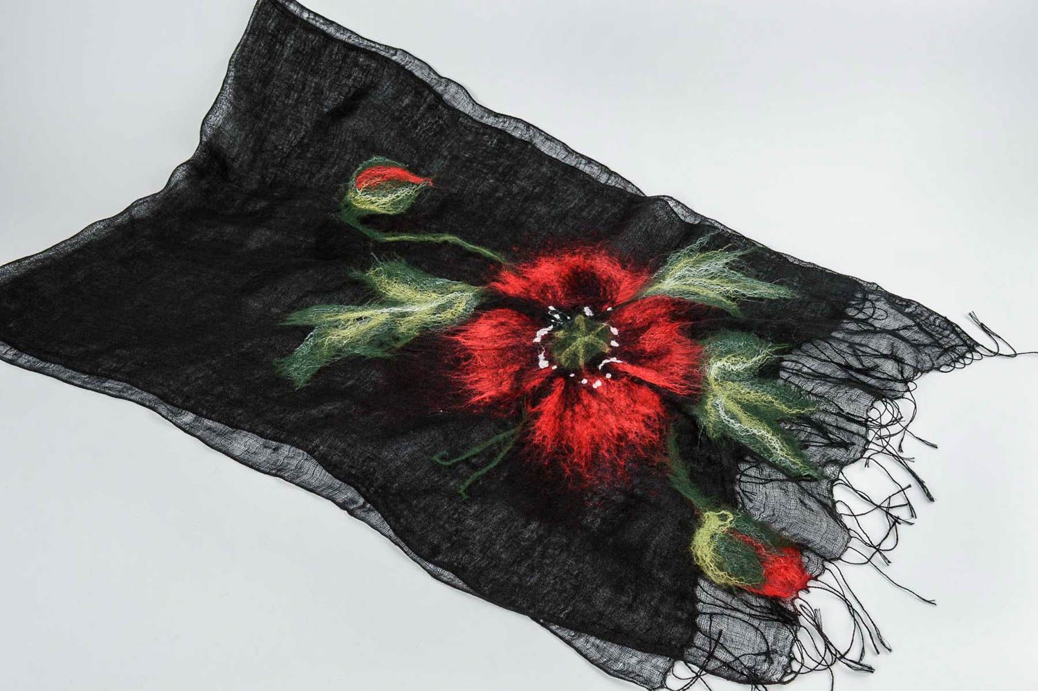 Очаровательный шарф из льна 100 шерсти и шелка с цветами ручной работы фото 2