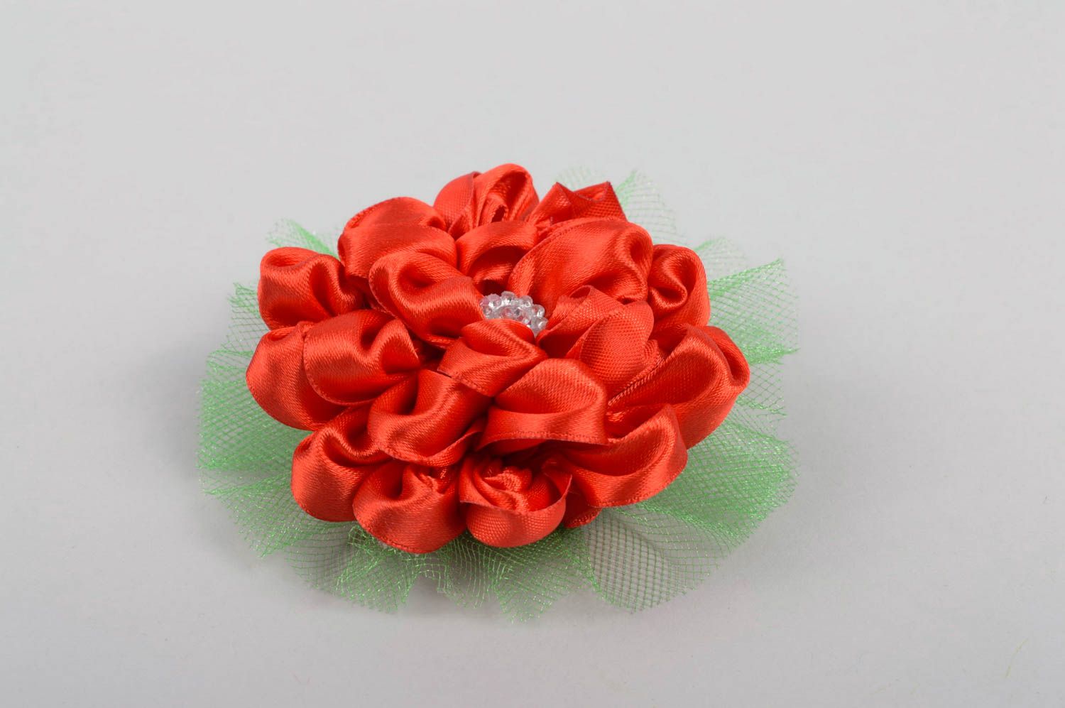 Rote Blume Haarspange handgemachter Schmuck Accessoire für Mädchen grell  foto 2