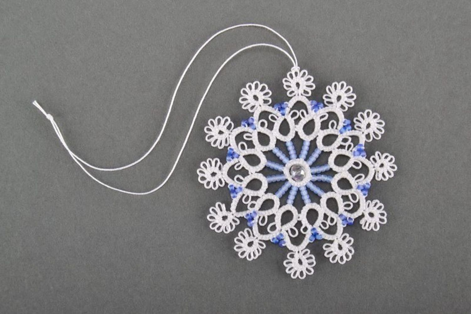 New Year's lace hanging decoration made of cotton Snowflake photo 4