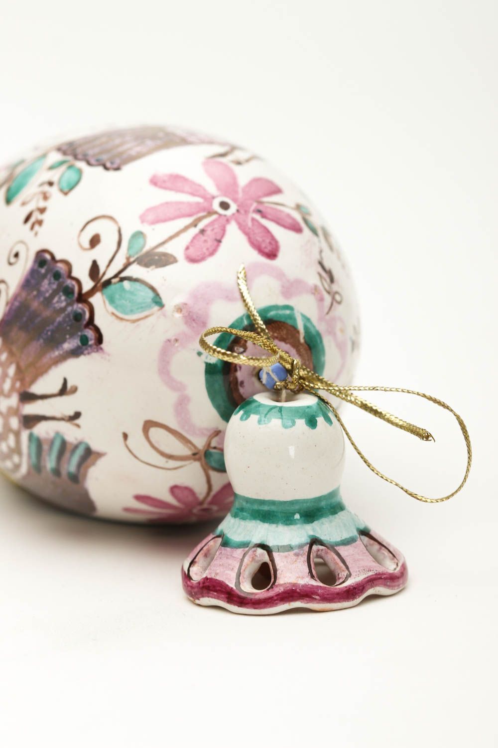 Колокольчик ручной работы глиняное пасхальное яйцо оригинальный декор для дома фото 4