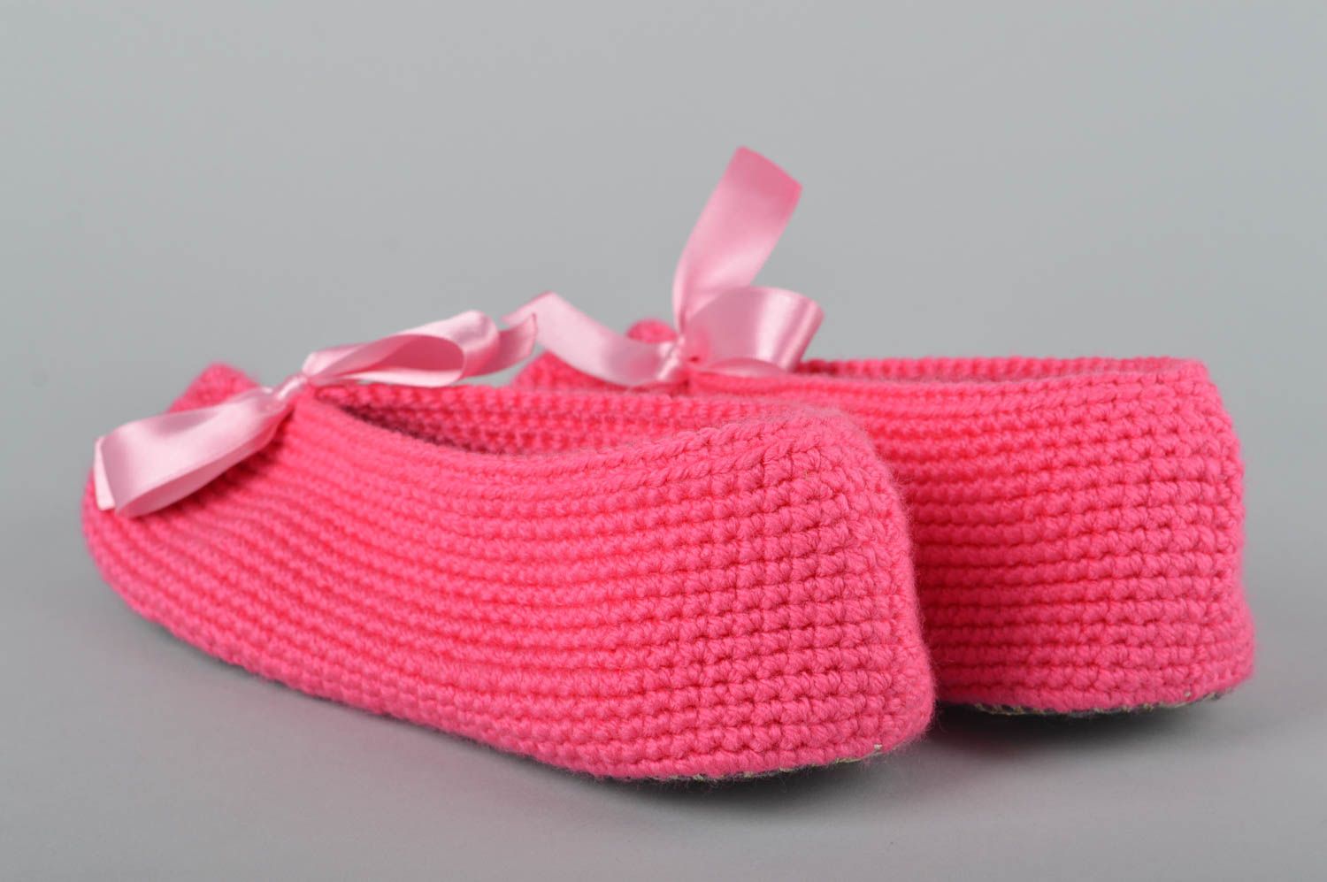 Pantoufles coton Chaussons fait main Accessoire femme tricot rose design photo 4