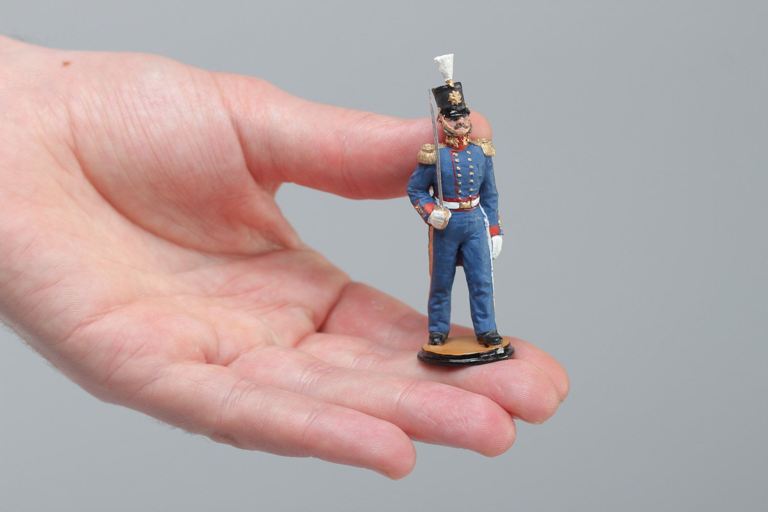 Handmade collectible miniature tin soldier figurine in blue uniform photo 5