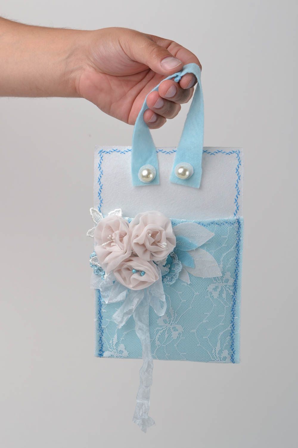 Handmade designer blue felt mobile phone case scrapbooking decorative for women photo 2