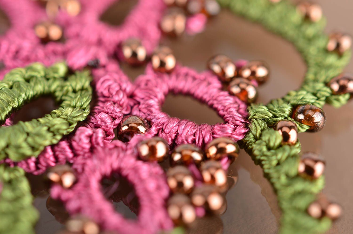 Beautiful women's handmade designer crochet tatted earrings with beads photo 3