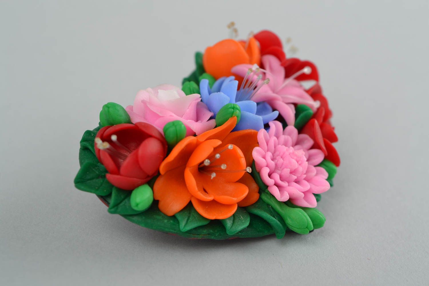 Beautiful handmade designer heart shaped plastic flower brooch for girls photo 3