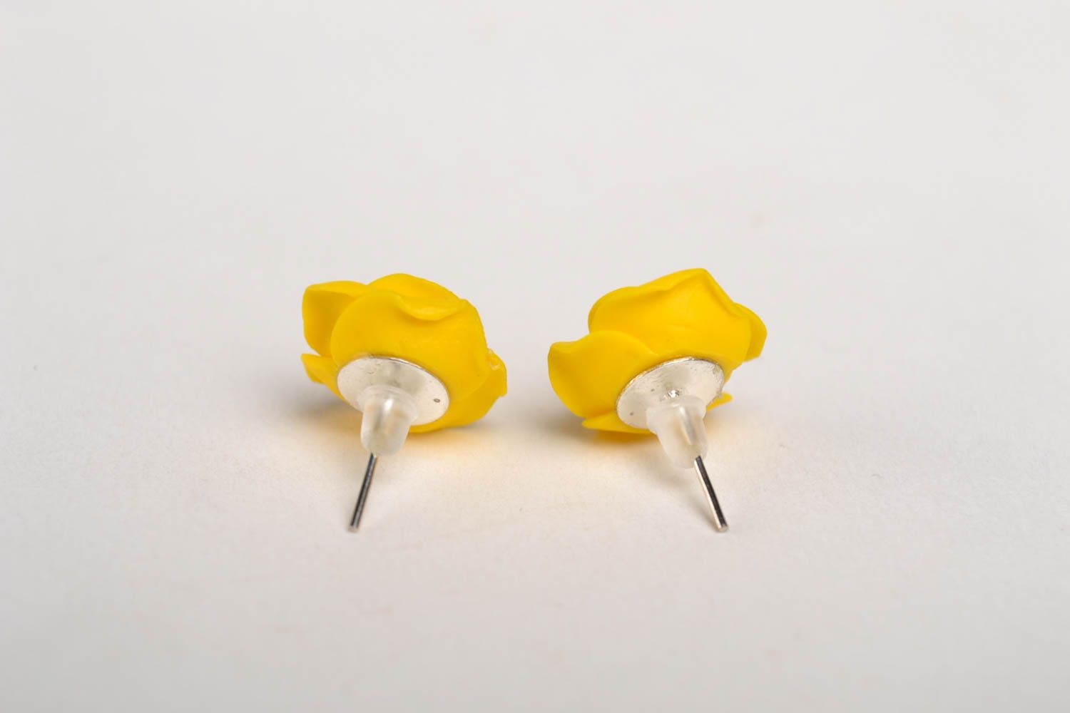 Handmade yellow summer earrings designer stud earrings polymer clay jewelry photo 3
