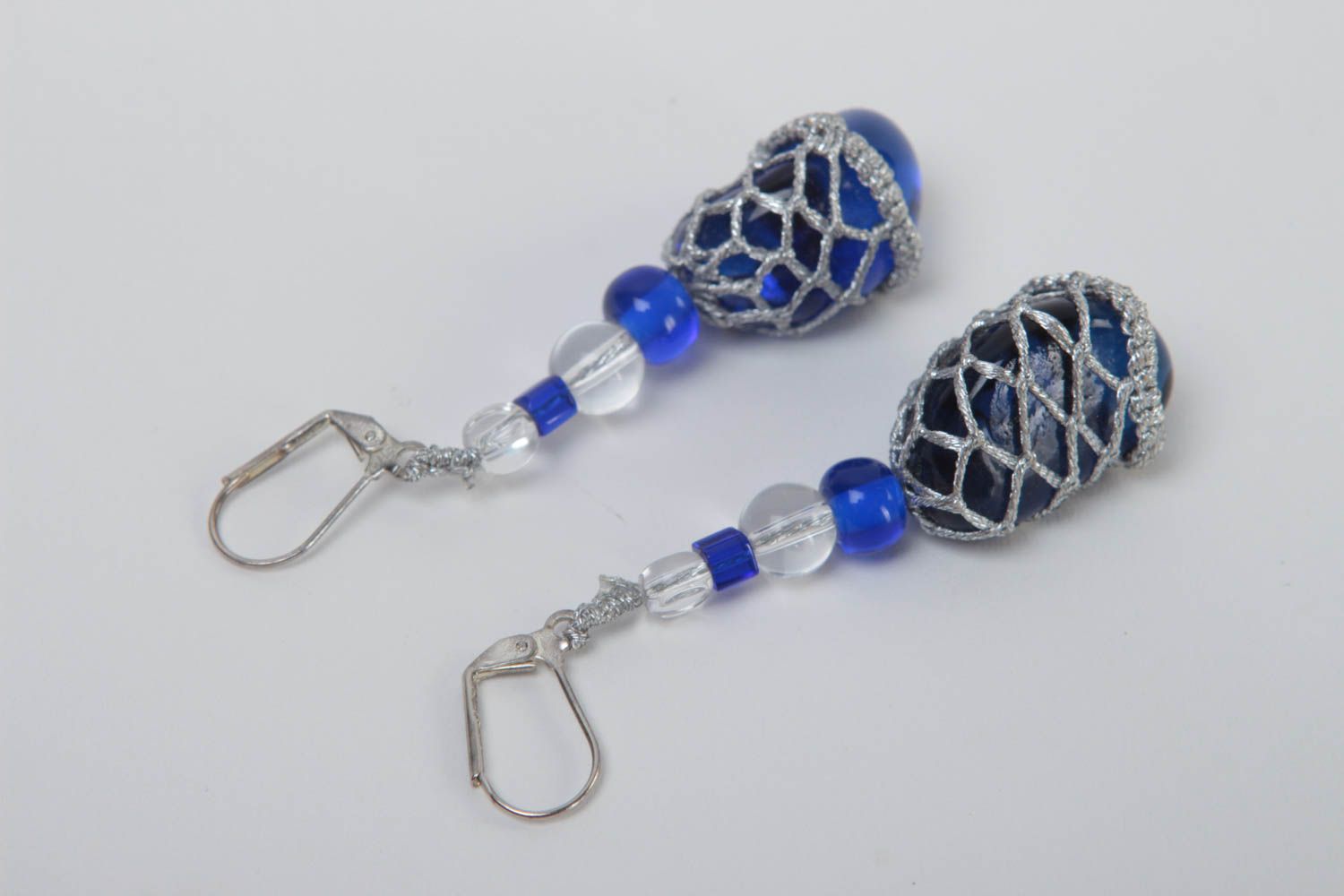 Серьги ручной работы модные серьги синие красивые серьги из бусин длинные  фото 4
