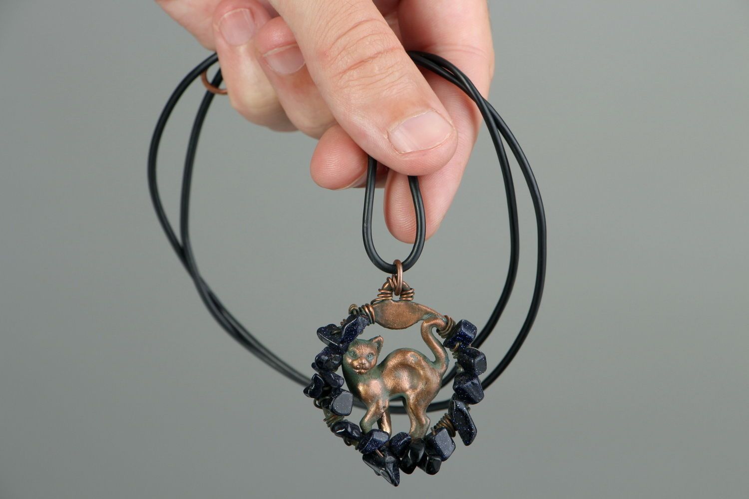 Copper pendant with aventurine Cat photo 5