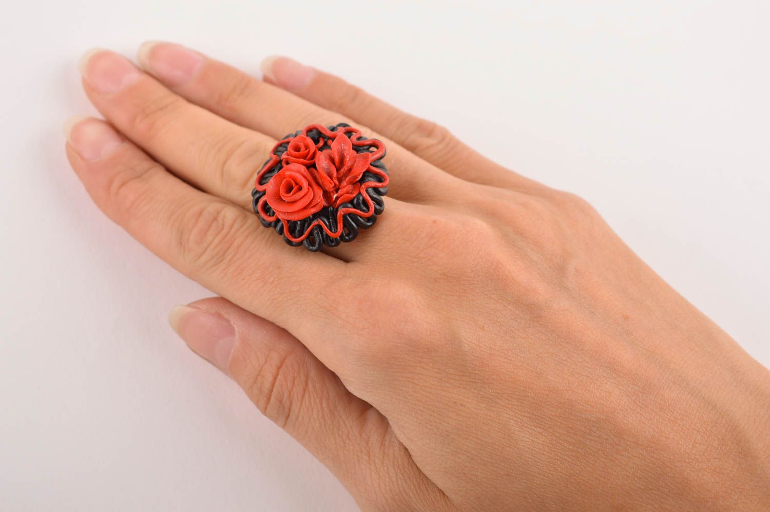 Кольцо ручной работы украшение из полимерной глины украшение кольцо розы фото 5