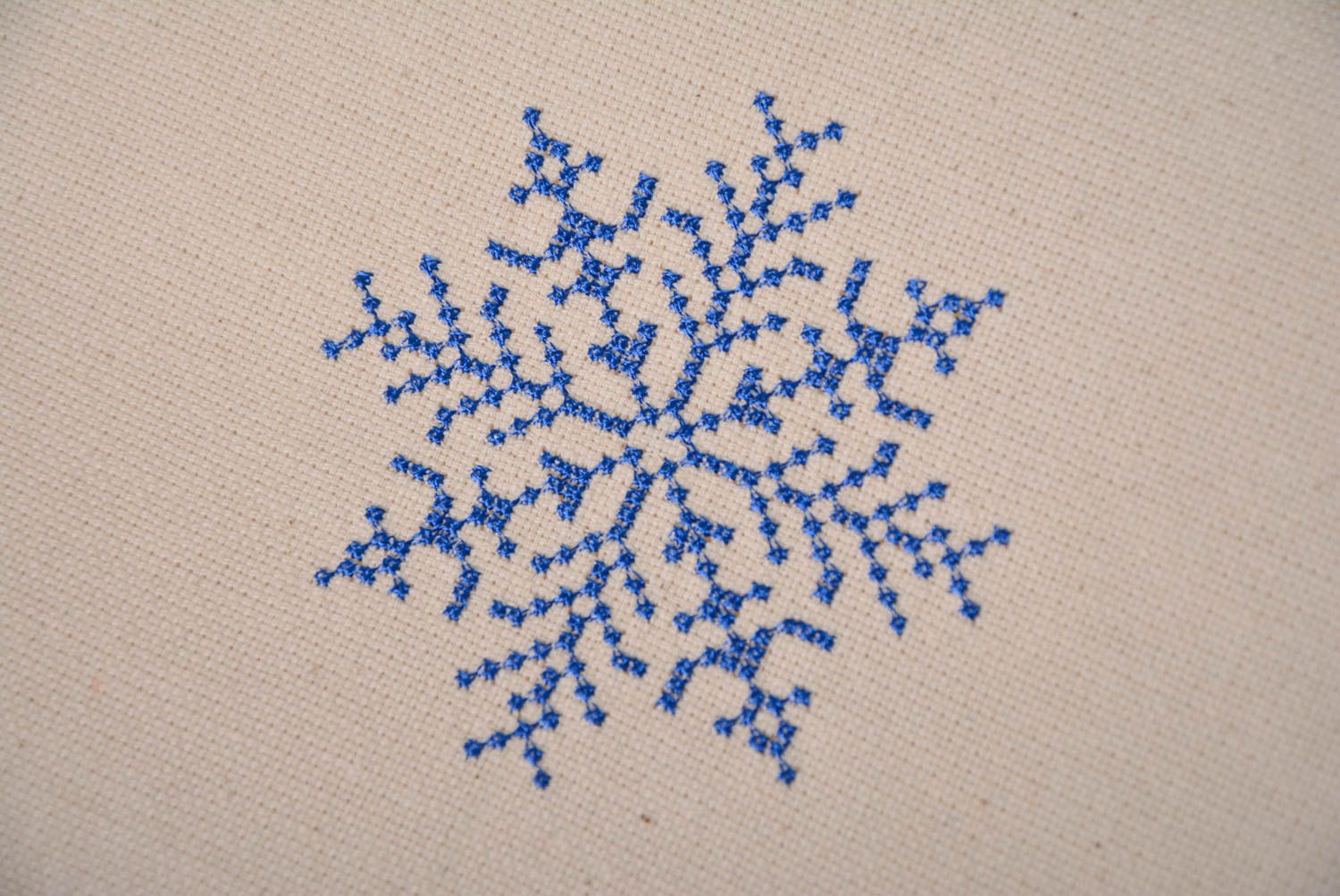 Handmade embroidered napkin made of semi linen for table layout Snowflake photo 2