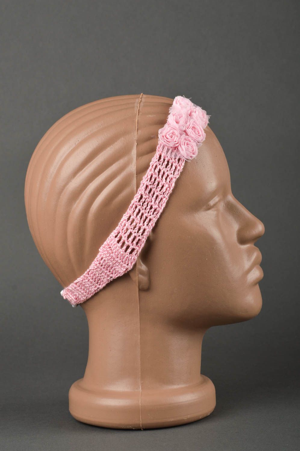 Bandeau cheveux fille fait main rose tricoté au crochet Cadeau original photo 2