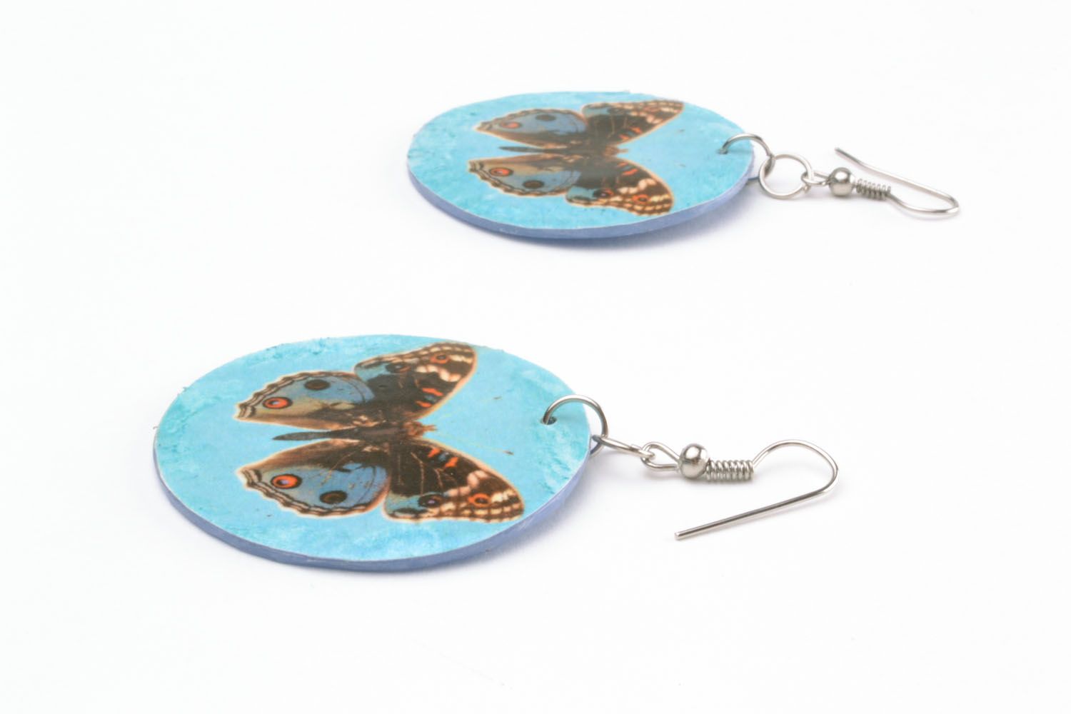 Earrings made of polymer clay with decoupage photo 4
