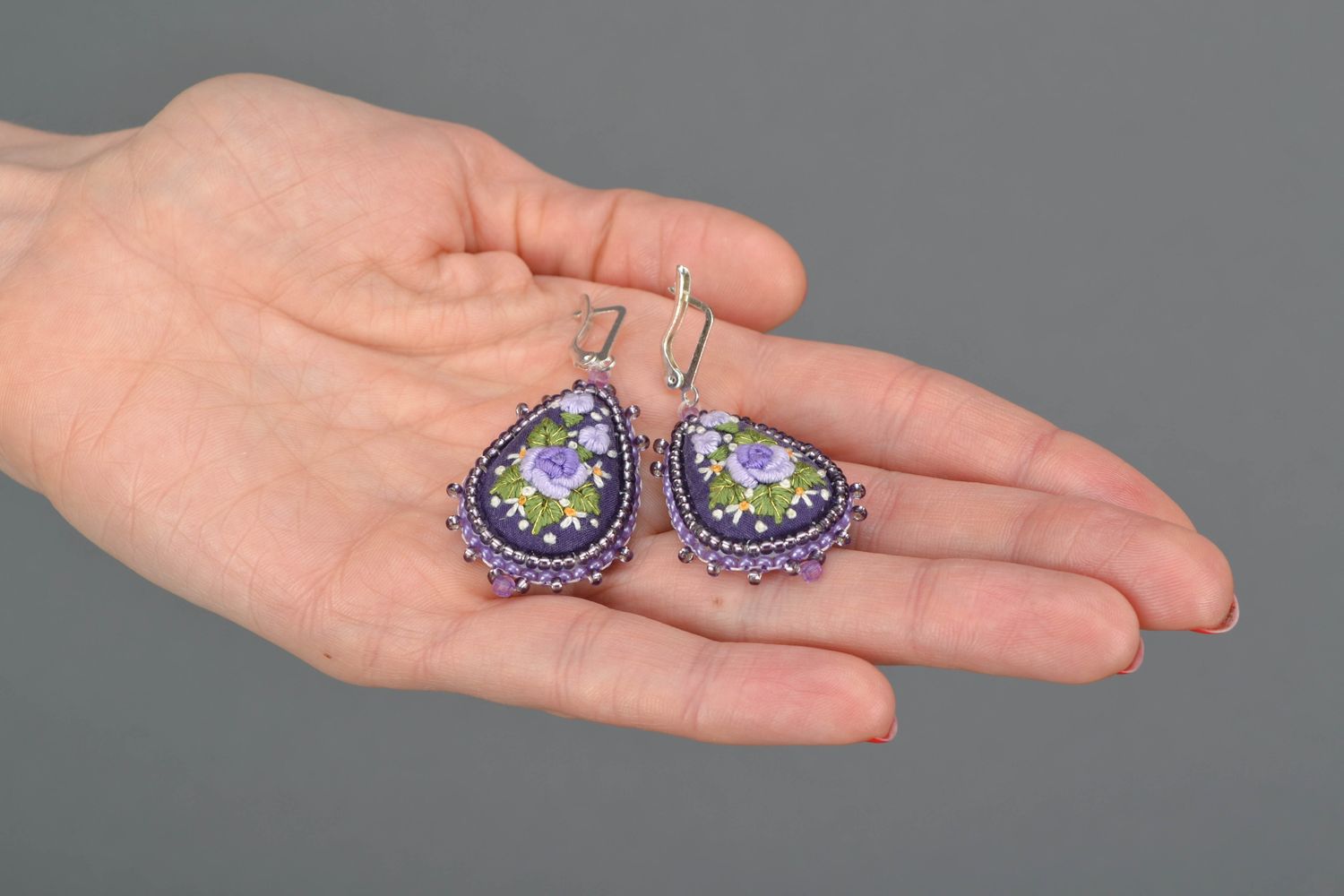Drop earrings with embroidery photo 2