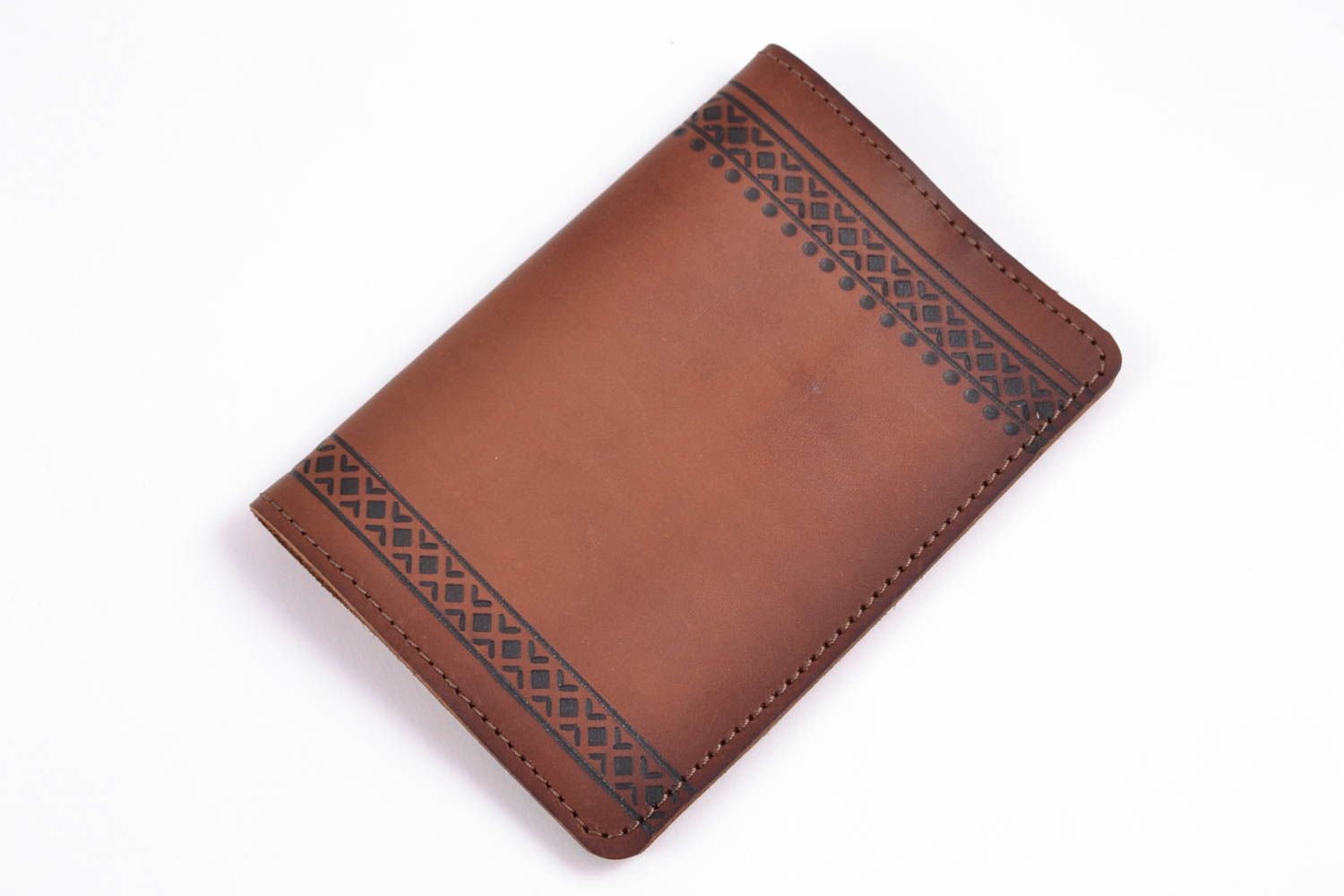 Brown leather passport cover with painting photo 4