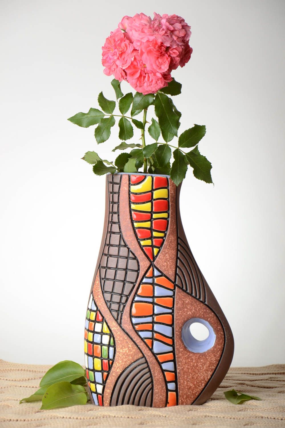Vase argile fait main Déco maison Cadeau original décoratif à fleurs design photo 1
