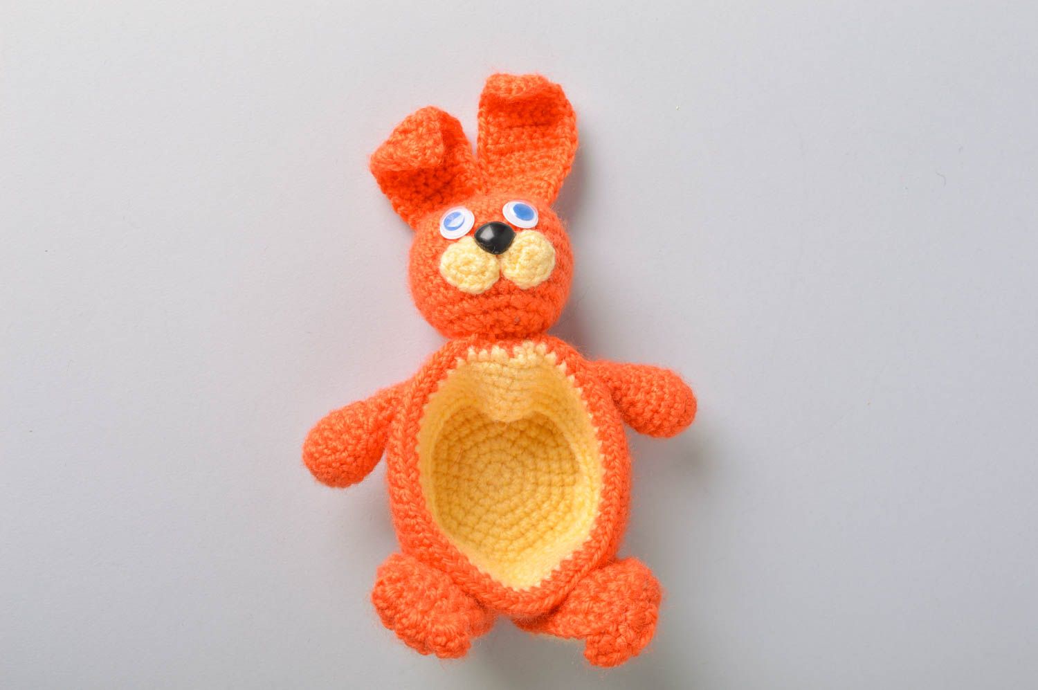 Handmade decorative orange Easter rabbit toy crocheted of semi cotton threads photo 2