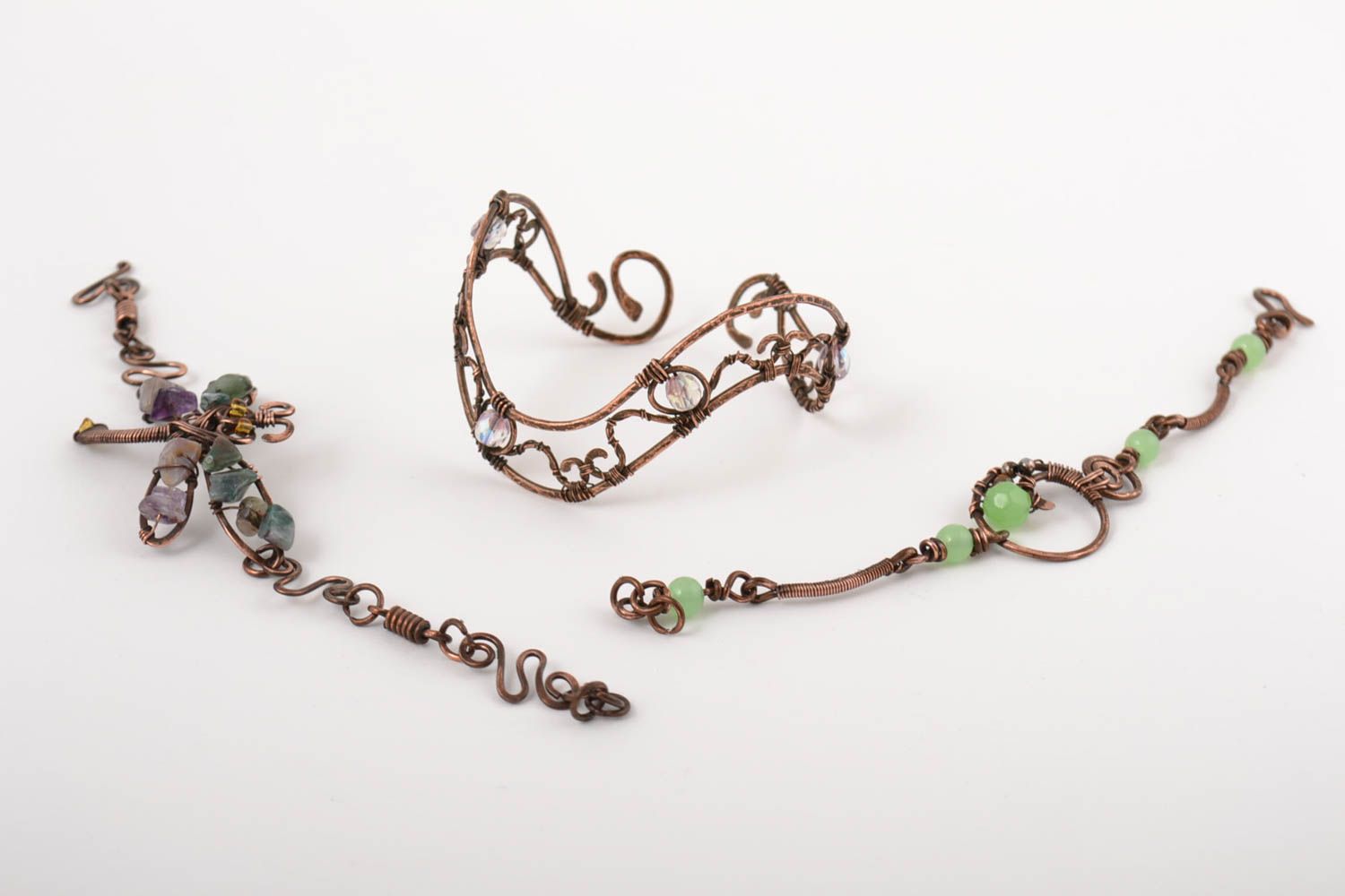 Handmade bracelet jewelry set of 3 items wire wrap bracelet designer accessory photo 1