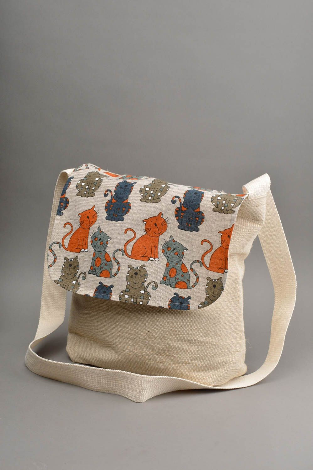 Sac en tissu fait main en lin avec pochette intérieure accessoire original photo 2