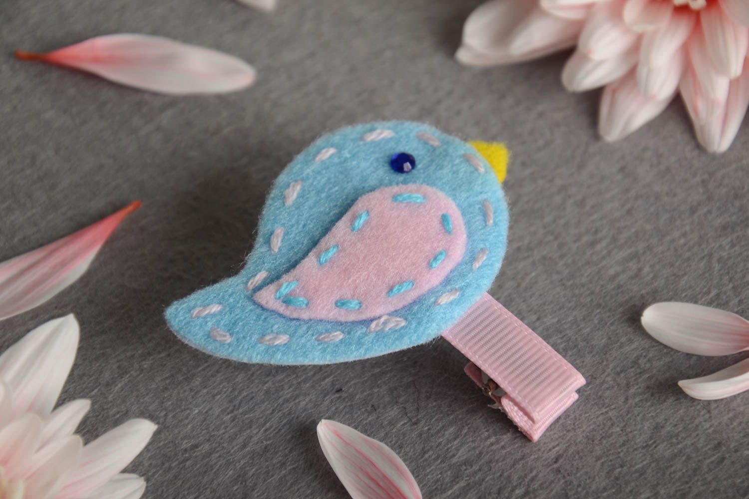 Children's hair clip in the form of a bird blue accessory for hairstyles photo 1