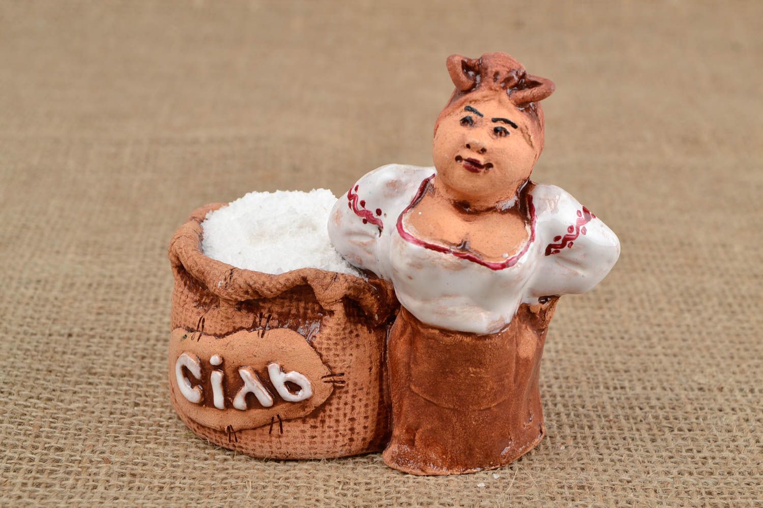 Salière originale céramique faite main Pot à sel figurine femme Vaisselle design photo 1