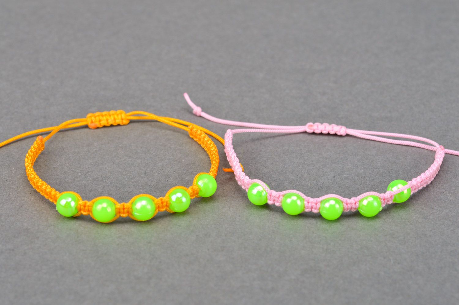 Beautiful handmade women's woven bead bracelets set 2 items Neon photo 2