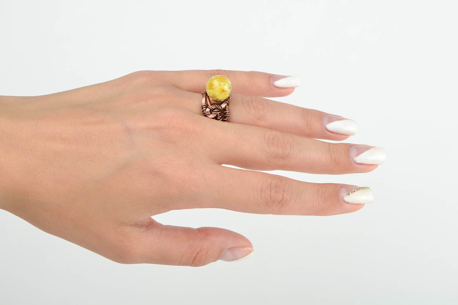 Epoxidharz Schmuck handgemachter Blumen Ring in Gelb Kupfer Ring groß stilvoll foto 2