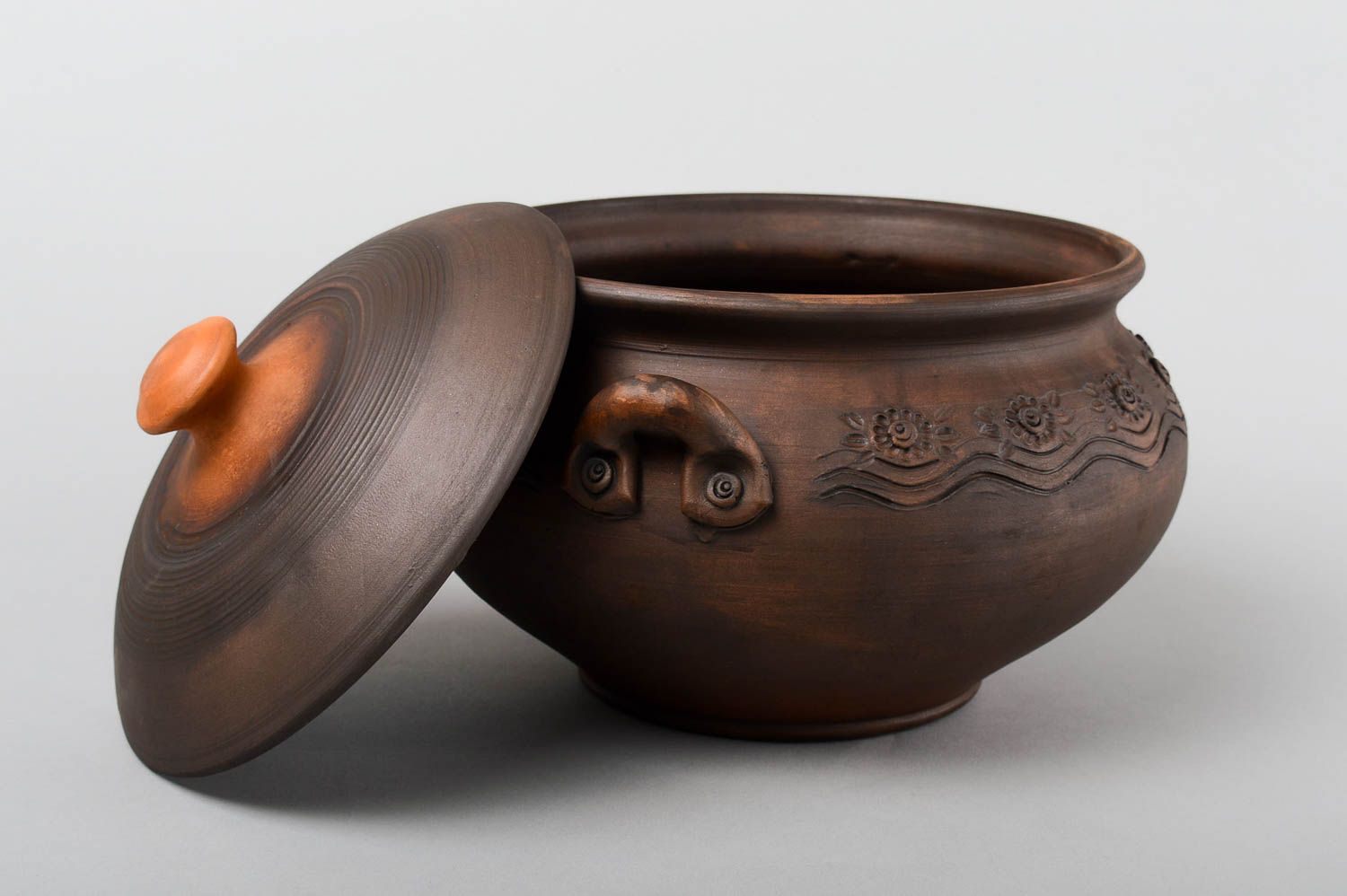 Handgefertigt Topf aus Ton Keramik Geschirr Deko für Küche in Braun ausgefallen foto 2