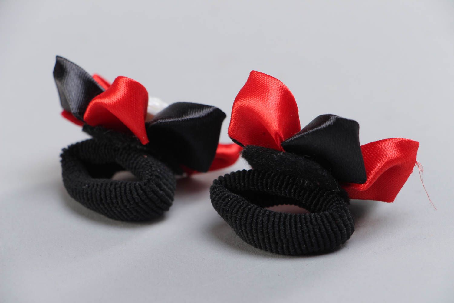 Handmade set of satin ribbon scrunchies made using kanzashi technique hair accessories photo 4