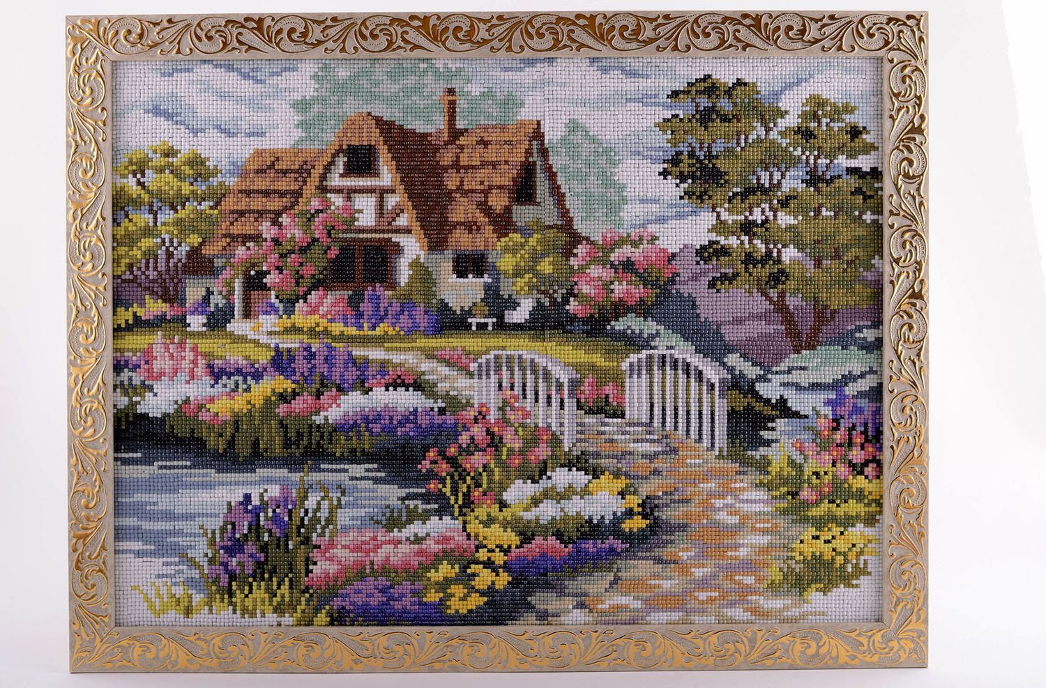 Cuadro bordado mosaico con abalorios decoración de interior regalo original foto 1