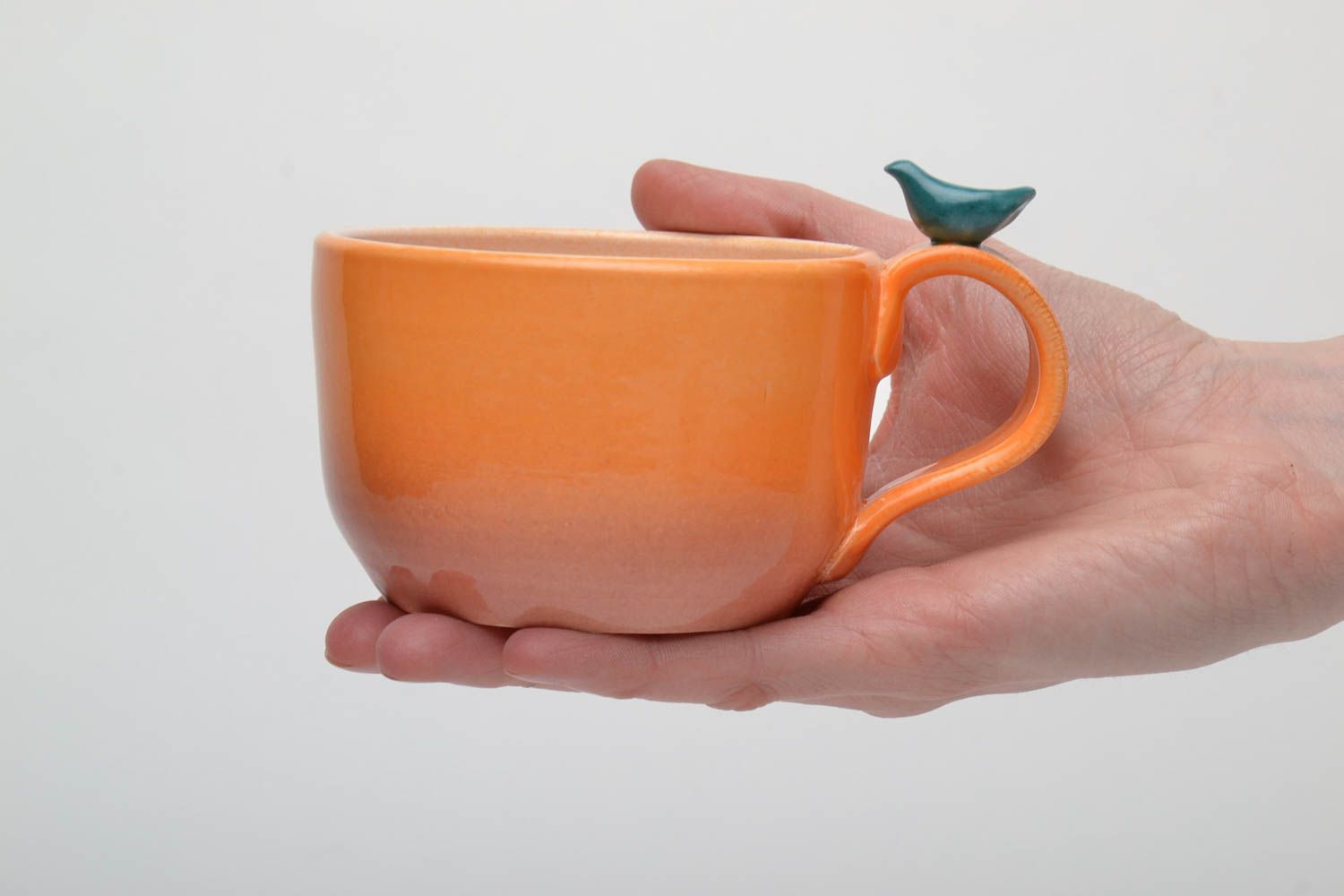 Handmade orange color coffee cup 6 oz with handle photo 5