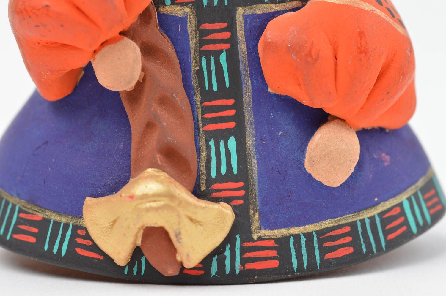 Cloche en céramique peinte en forme de jeune fille en foulard faite main photo 4
