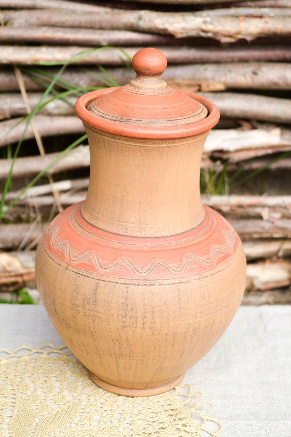 Handmade Keramik Krug gemustert Öko Geschirr Küchen Zubehör originell mit Deckel foto 1