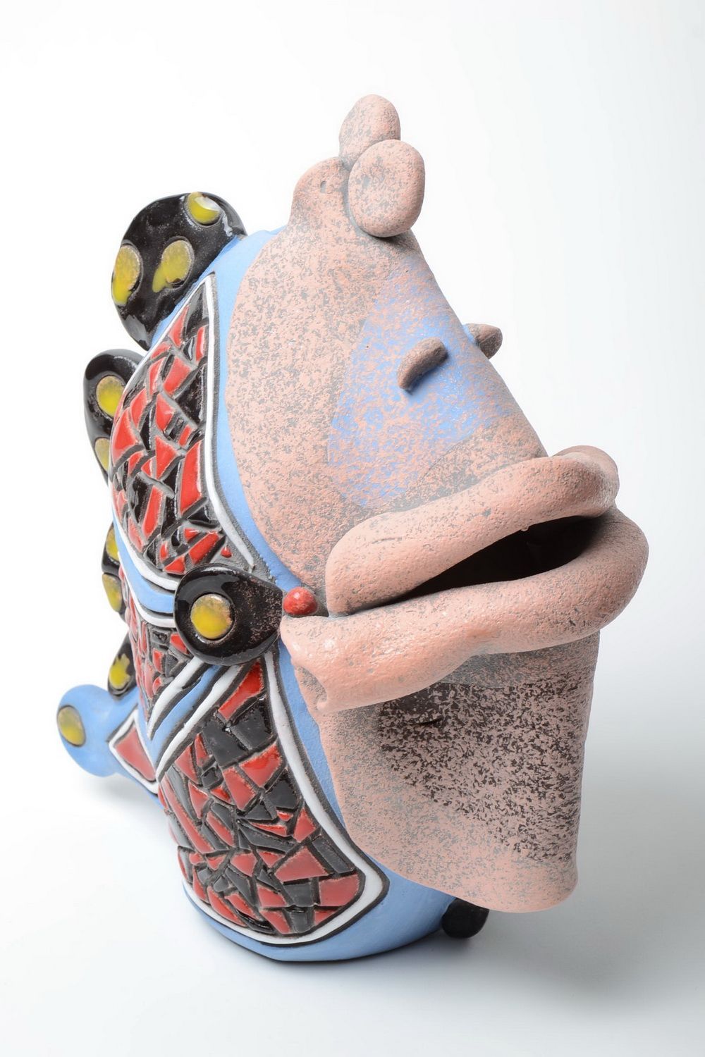 Vase en céramique fait main pratique peint de colorants original poisson photo 5